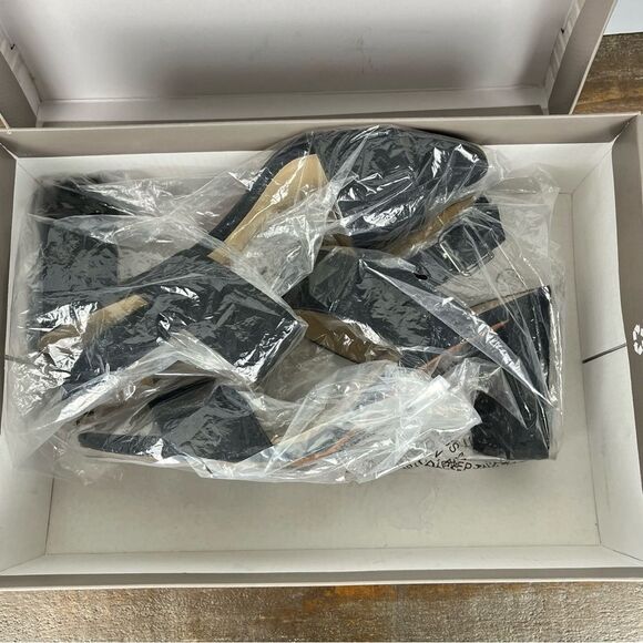 Franco Sarto Rumi Black Suede Open Toe Sandal Heels- Size 8.5 - Picture 2 of 4